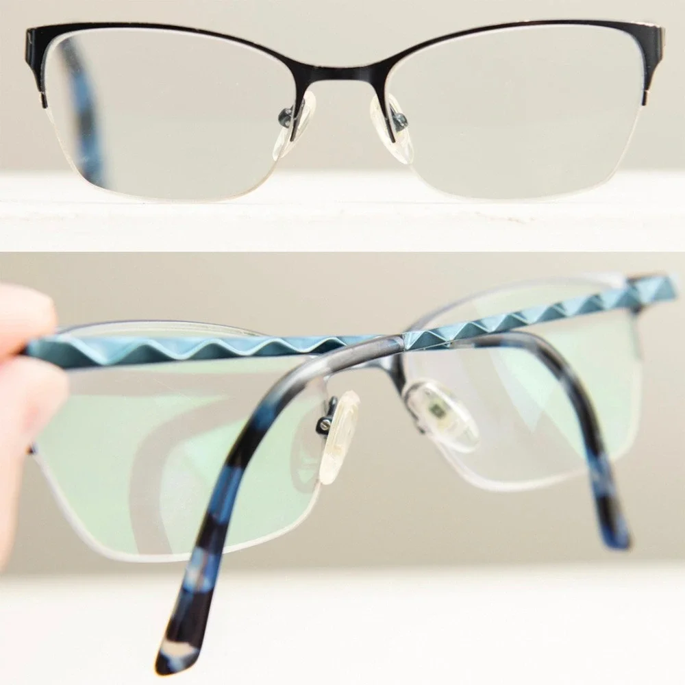 Chelsea Morgan Blue Cat Eye Semi Rimless Eyeglass Frames Textured Geometric Chic